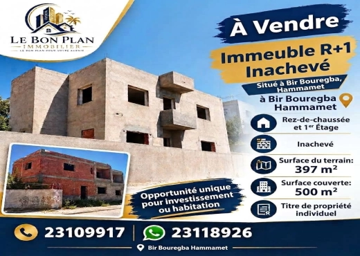 A VENDRE – IMMEUBLE INACHEVÉ À BIR BOURAGBA - Bien immobilier à {"id":16,"country_id":219,"name":"NABEUL","slug":"nabeul"} - Agence Immobilière immo\'in